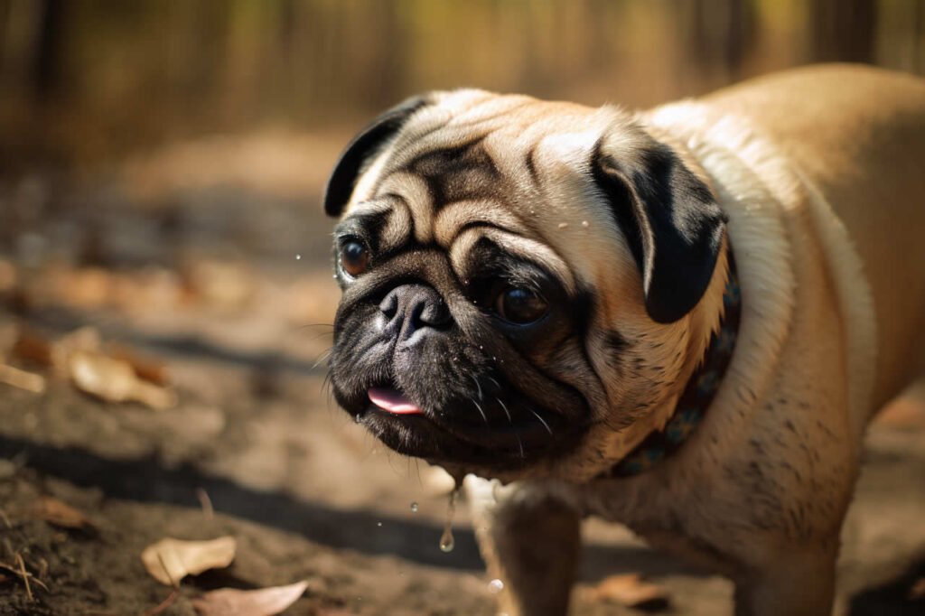 A pug drooling