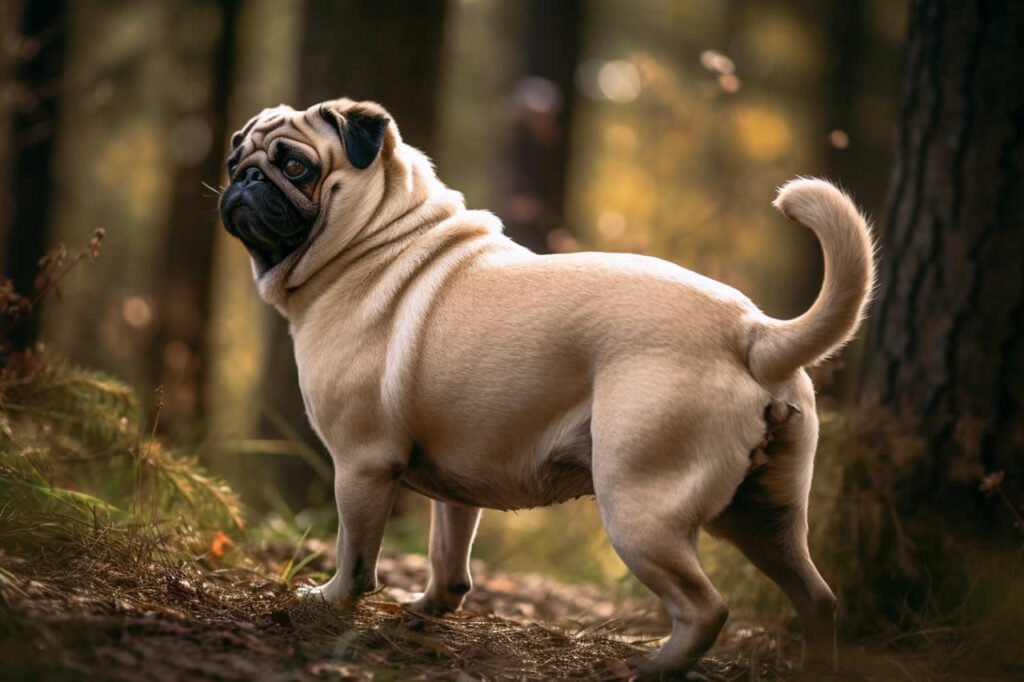 Handsome pug with his tail up